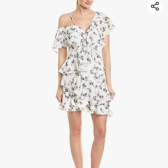 Elliatt Bloom Assymetrical Shoulder Floral Mini Dress Medium - Picture 1 of 13